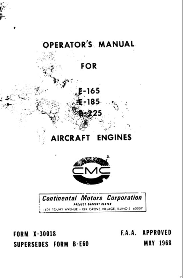 Continental E-225 Operator's manual page1